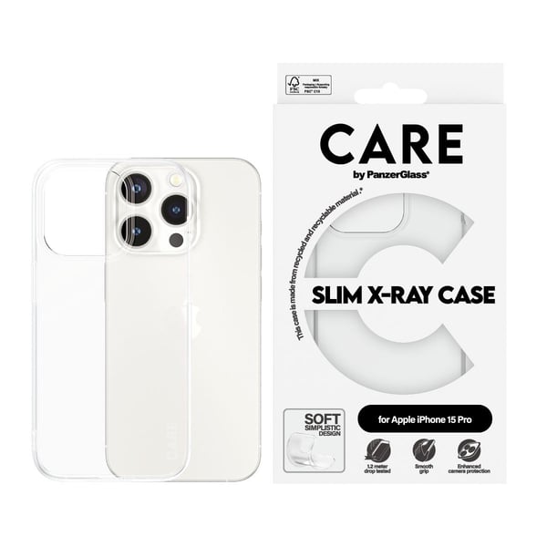 CARE by PanzerGlass X-Ray - Baksidesskydd för mobiltelefon - återvunnen plast - transparent - för Apple iPhone 15 Pro