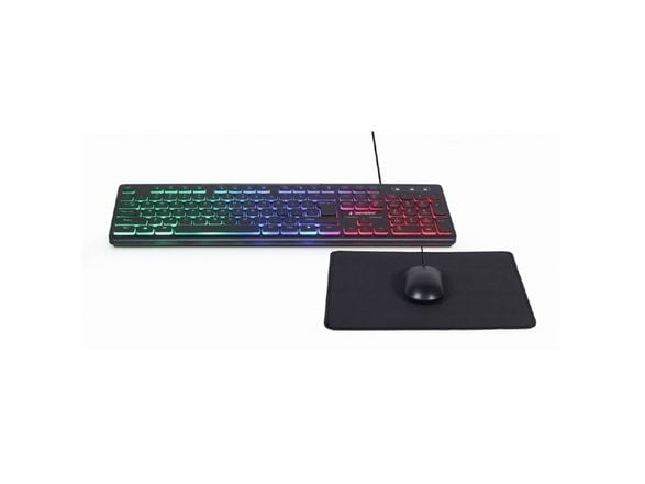 Gembird KBS-UML-01, Langallinen, USB, QWERTY, LED, Musta, Sisältää hiiren