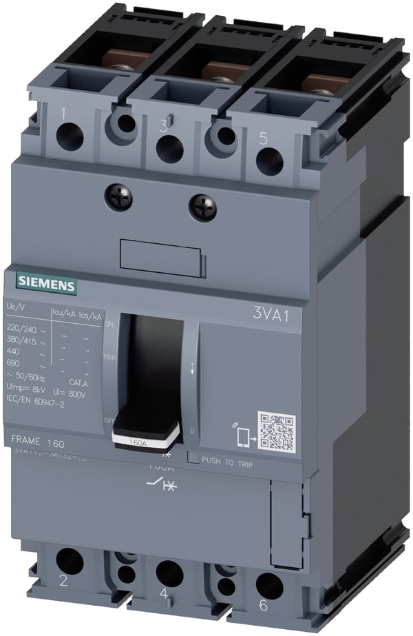 Siemens 3VA1181-6MG32-0AA0 strømbryter, 1 stk. Innstillingsområde (strøm): 1 A (maks.) Koblingsspenning (maks.): 690 V/AC (B x H x D) 76,2 x 130 x ...
