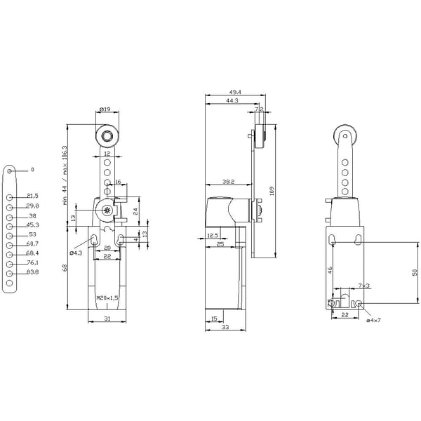 Siemens 3SE5212-0KK60, Metall, IP66, IP67, Cuboid, 43 mm, 67 mm, 148 mm