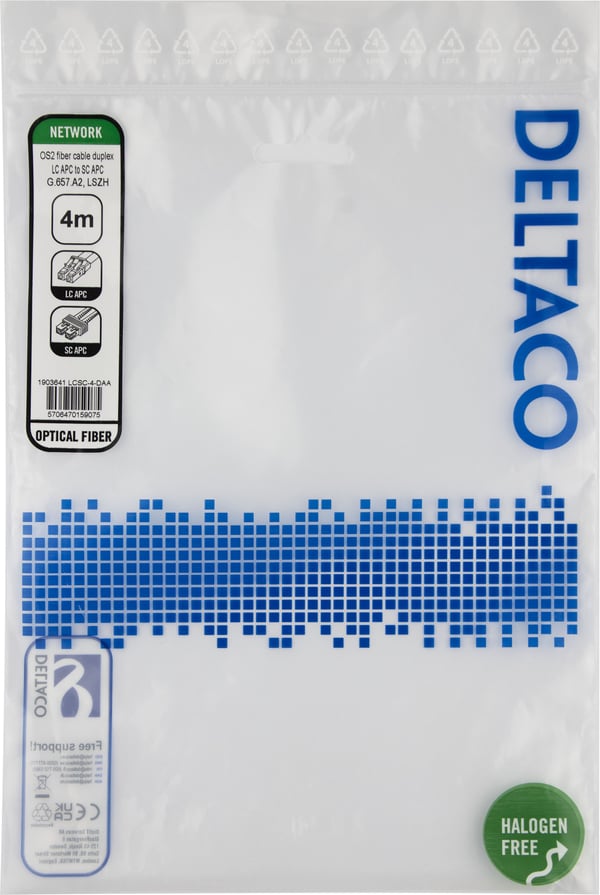 OS2 Fiberkabel, LC - SC, duplex, APC/APC, 4,0 m
