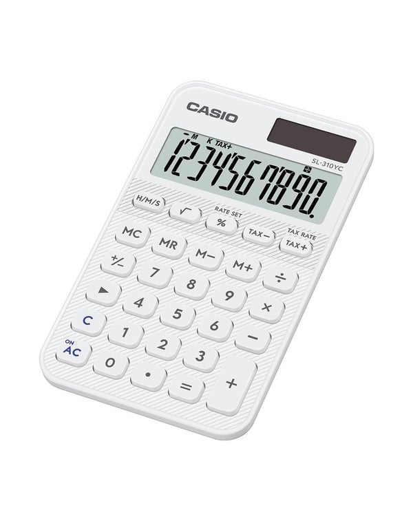 Casio SL-310YC, Tasku, Perus, 10 lukua, Akku/Aurinko, Valkoinen