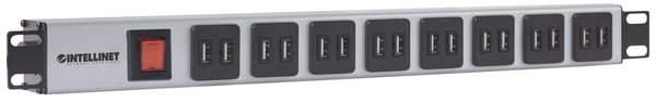 Intellinet 164580, 1U, Aluminium, Blå, Grå, Type F, 2 m, 240 V