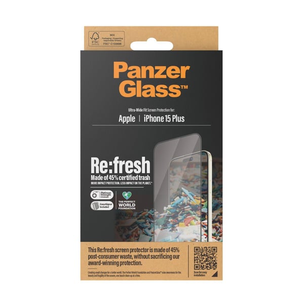 PanzerGlass™ | Ultra-Wide Fit - Skjermbeskyttelse for mobiltelefon - Re:fresh | Apple iPhone 15 Plus