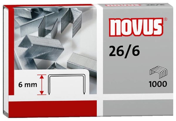 Novus 26/6, Pakke med stifter, 6 mm, 1000 stifter, Festing, Stål, Rustfritt stål
