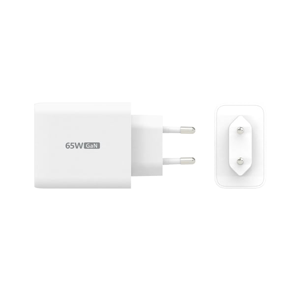 j5create - Strømadapter - GaN-teknologi - 65 watt - 4.5 A - PD 3.0, QC 3.0 - 3 utgangskontakter (2 x USB-C, USB-type A) - hvit - Den europeiske union