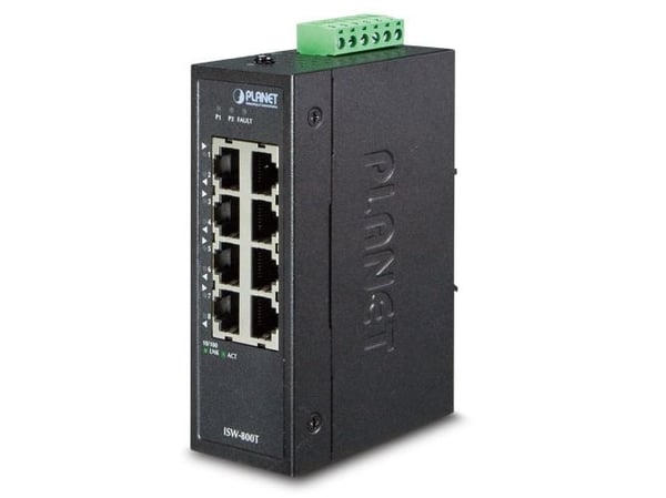 PLANET ISW-800T - Switch - ohanterad - 8 x 10/100 - DIN-skenmonterbar, väggmonterbar - Växelström 24 V/likström 12-48 V