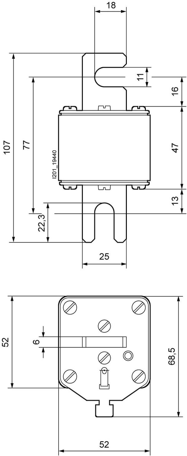 Siemens 3NE82223MK sulakepatruuna, sulakekoko = 1 125 A 690 V, 3 kpl, 108 mm, 165 mm, 70 mm, 410 g