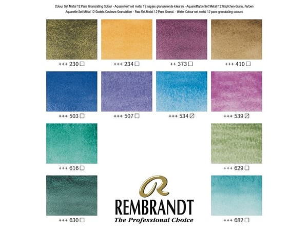 Rembrandt vattenfärg metallask Granulating Colour Selection | 12 färger + pensel