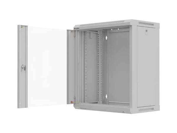 Lanberg WF03 Series - Skåp - 540 x 350, platt paket, med glasdörr - väggmontering - grå, RAL7035 - 12U - 19"