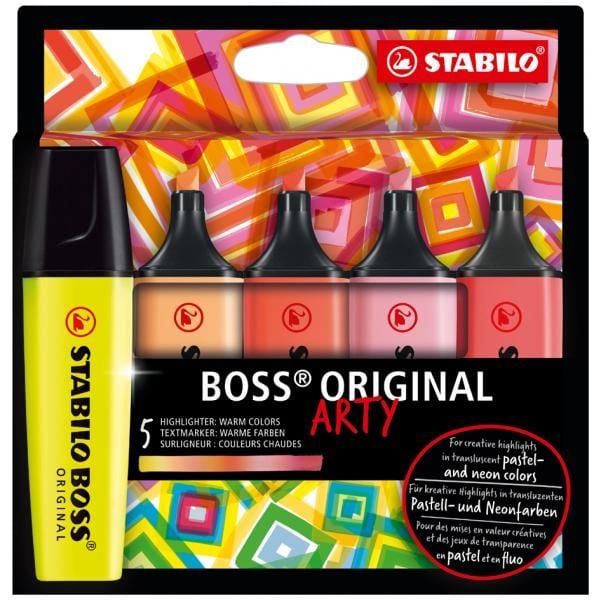 STABILO BOSS ORIGINAL, 5 stykker, Flerfarget, Meisel tupp, Flerfarget, 70/24, 70/125, 70/140, 70/129, 70/40, Rektangel