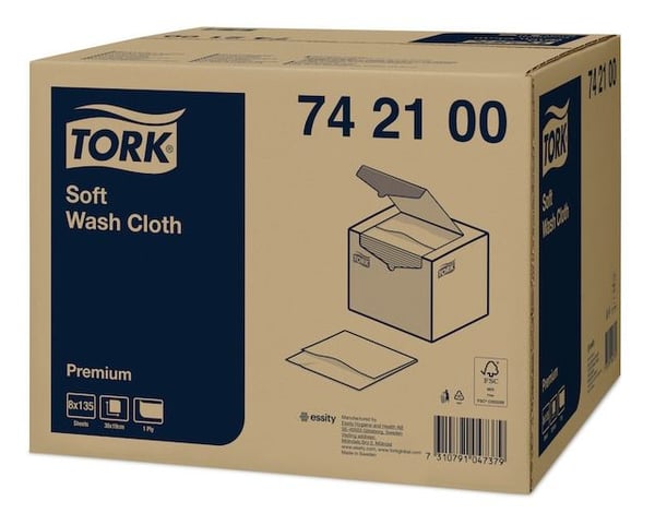 Tvättlapp Tork Premium Soft 300x190 mm 1-lagers vit - (8 förpackningar x 135 st. per kartong)