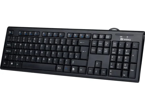 Sandberg USB Wired Office Keyboard Nord, Täysikokoinen (100 %), Langallinen, USB, Kalvokytkin, QWERTY, musta