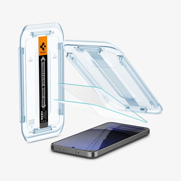Spigen GLAS.tR EZ Fit, Samsung, Galaxy S24 FE, iskunkestävä, naarmuuntumaton, läpinäkyvä, 1 kpl