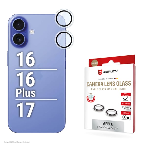 Displex 02122, Apple, iPhone 16/16 Plus/17, Pölynkestävä, Iskunkestävä, Naarmuuntumisenkestävä, Musta, Läpinäkyvä, 1 kpl