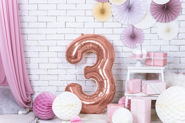 PartyDeco FB1M-3-019R, Ilmapallo, Kalvo, Ruusukulta, Syntymäpäivä, Numero, Poika/tyttö