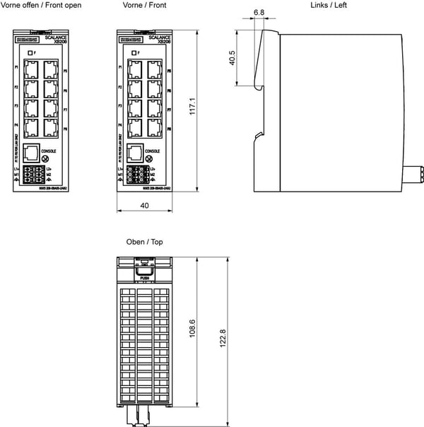 Siemens SCALANCE XB208 - Switch - Styrt - 8 x 10/100 - DIN-skinnemonterbar - DC-strøm