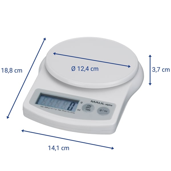 MAUL 1645002, Sähkökäyttöinen postivaaka, 5 kg, 1 g, 2 g, Valkoinen, Digitaalinen