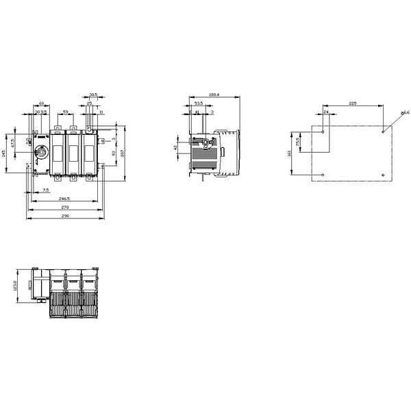 Siemens Lasttrennschalter 3polig 250 A 8 Schließer, 8 Öffner 690 V/AC 3KF33254LF11, IP00, 1 styck, 5,6 kg, 250 mm, 330 mm, 250 mm