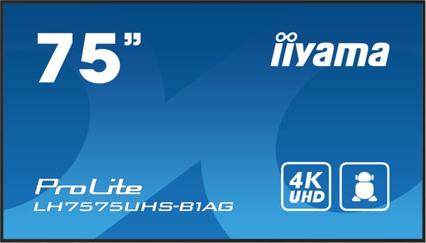 iiyama ProLite LH7575UHS-B1AG - 75" Diagonal klass LED-bakgrundsbelyst LCD-skärm - digital skyltning - med inbyggd mediespelare, SDM Slot PC - Andr...