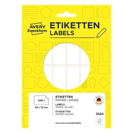 Avery Multi-Purpose Labels 3324 - Selv-adhesiv - hvit - 18 x 38 mm 648 stk merkelapper