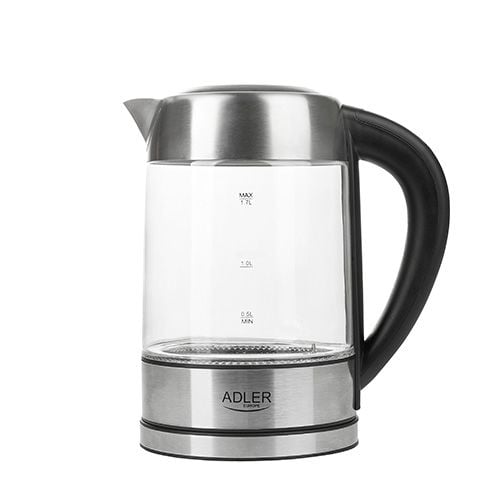 Adler AD 1247, 1,7 l, 2200 W, Hasselnøtt, Rustfritt stål, Gjennomsiktig, Glass, Vannivåindikator, Overopphetingsbeskyttelse