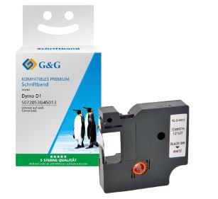 G&amp;G skrivetape 12mm x 7m s/h m. Dymo D1/ 45013/ S072053