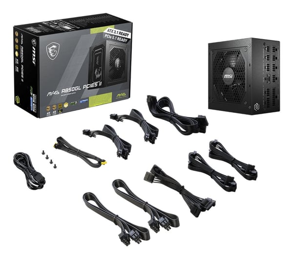 MSI MAG A850GL PCIE5 II -virtalähde, 850 W, 80 PLUS Gold, ATX 3.1, modulaarinen