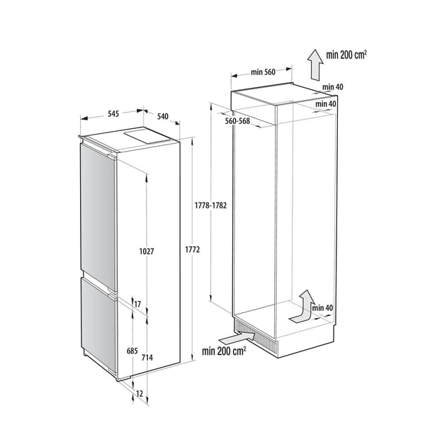 Gorenje G400 NRKI517E42 - Kylskåp/frys - bottenfrysskåp - inbyggd - fördjupning - bredd: 56 cm - djup: 56 cm - höjd: 177.5 cm - 252 liter - Klass E...