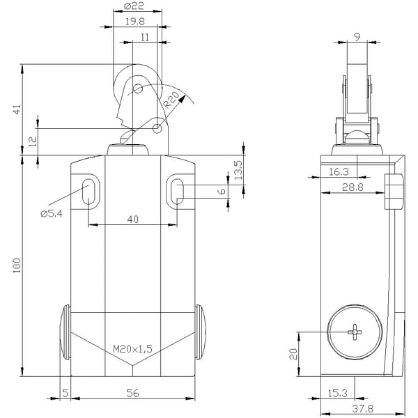 Siemens 3SE5162-0BE01, Metall, IP66, IP67, Cuboid, 56 mm, 166,5 mm, 77,5 mm