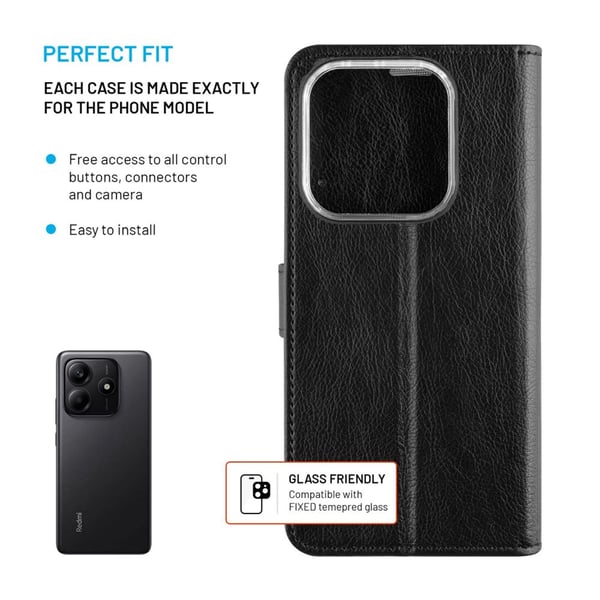 FIXED Opus - Vikbart fodral för mobiltelefon - konstläder - svart - för Xiaomi Redmi Note 14 5G