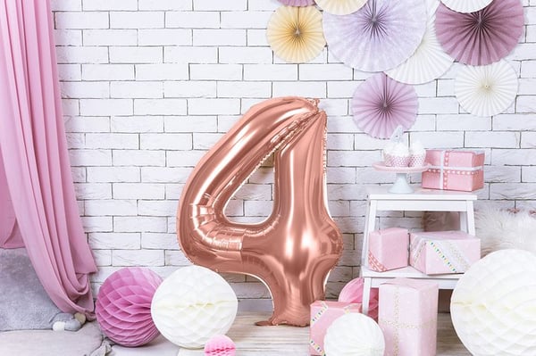 PartyDeco FB1M-4-019R, Ilmapallo, Kalvo, Ruusukulta, Syntymäpäivä, Numero, Poika/tyttö