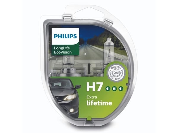 Philips LongLife EcoVision 12972LLECOS2 Lengre levetid, 55 W, 12 V, H7, 3100 K, 2 stykker
