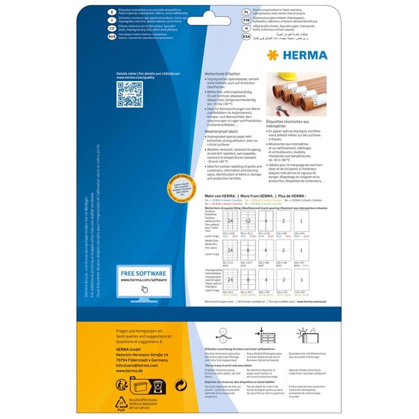 HERMA 10795, Valkoinen, Pyöristetty suorakulmio, Kiinteä, A4, Universaali, Paperi