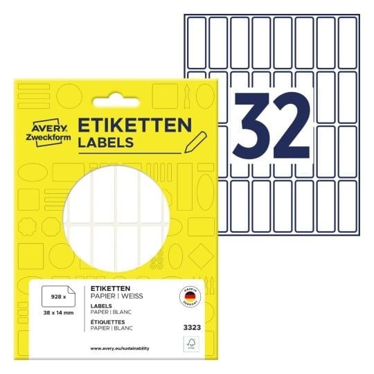 Avery Multi-Purpose Labels 3323 - Selv-adhesiv - hvit - 14 x 38 mm 928 stk merkelapper Avery Multi-Purpose Labels 3323 - Selv-adhesiv - hvit - 14 x 38 mm 928 stk merkelapper