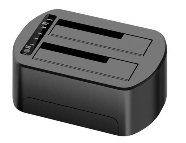 CoreParts - HDD / SSD-dokkestasjon - with RGB, clone function - brønner: 2 - 2,5" / 3,5" delt - SATA 6Gb/s - USB - svart