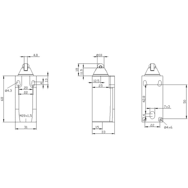 Siemens 3SE52320LD031AH0 3SE5232-0LD03-1AH0 Asentokytkin 6 A, rullatyrmä, muovirulla, IP65, 1 kpl, muovi, IP65, 45 mm, 42 mm, 97 mm, 82 g