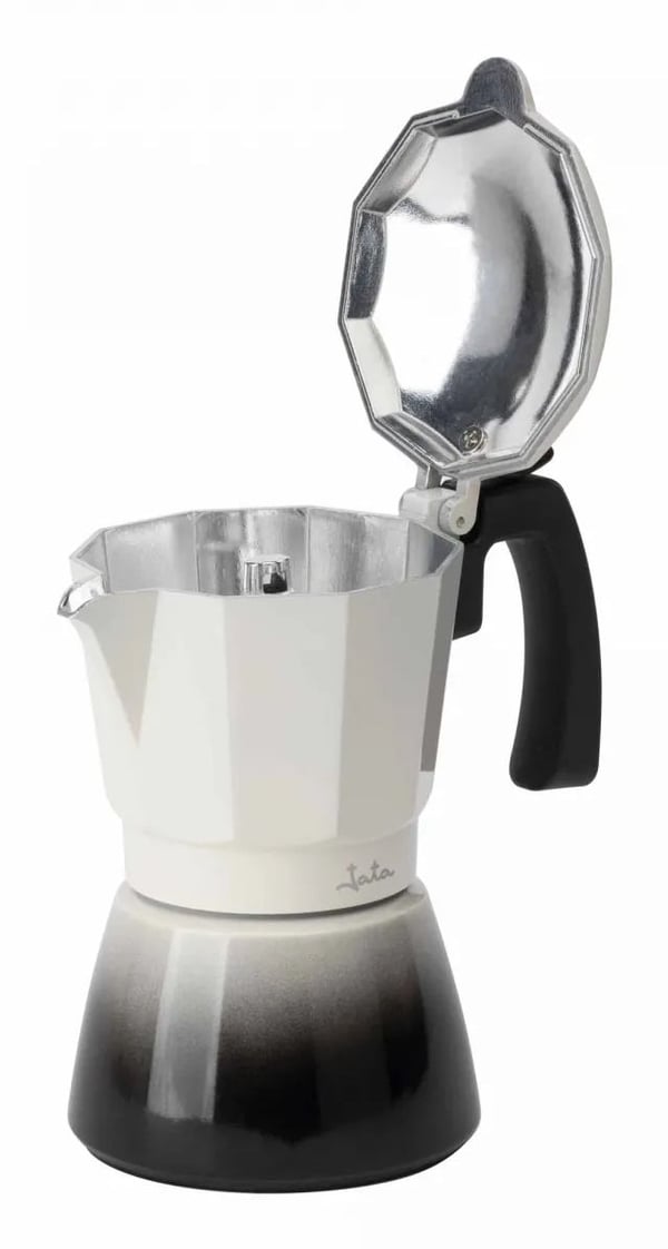 JATA HCAF2406, Mokkapannu, 0,3 L, musta, Valkoinen, Alumiini, 6 kuppia, 100,5 mm