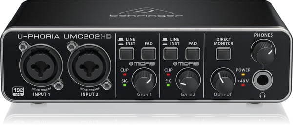 Behringer UMC202HD -liitäntä äänen tallennukseen