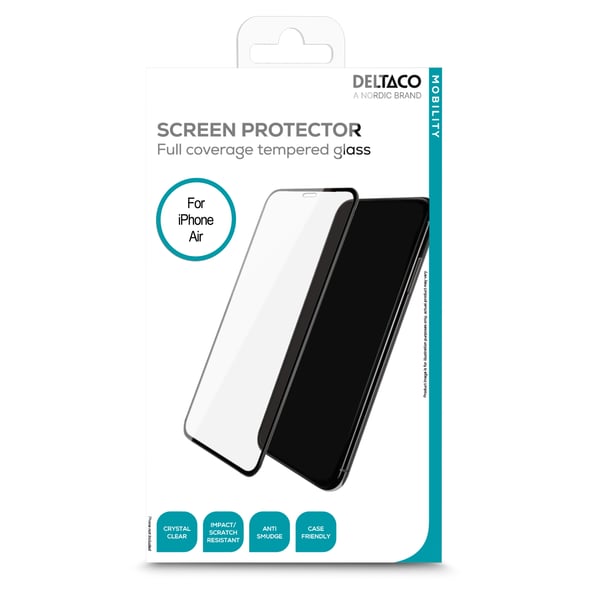 DELTACO - Skjermbeskyttelse for mobiltelefon - full pasning - glass - rammefarge svart - for Apple iPhone Air
