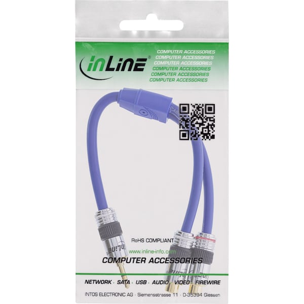 InLine 89941P, 2 x RCA, Hankjønn, 3.5mm, Hunkjønn, 0,25 m, Blå