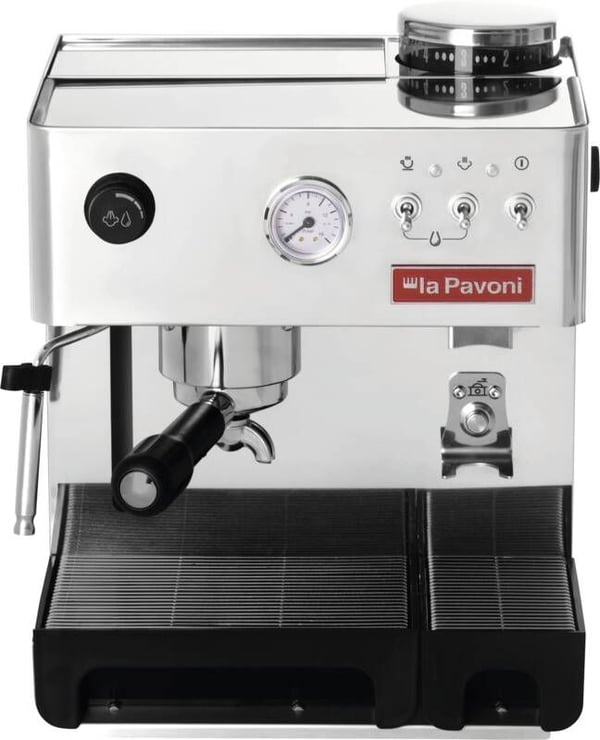 la Pavoni New Domus Bar, Espressokone, 2,7 L, Kahvipavut, Jauhettu kahvi, Sisäänrakennettu jauhin, 950 W, Ruostumaton teräs