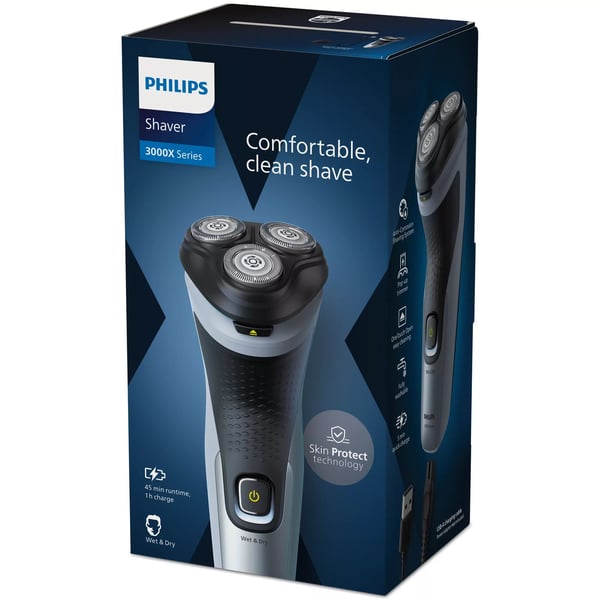 Philips X3063/00, Roterande rakhuvud, Svart, Blå, SkinProtect, Batteri, 45 min, 1 h