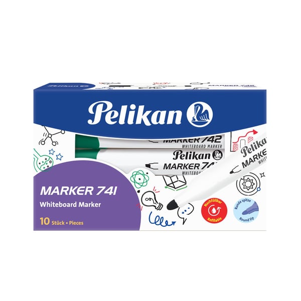 Pelikan 741, 10 styck, Grön, Rundad spets, Grön, Vit, Rund