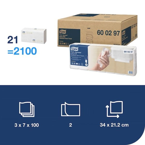 Tork Xpress® H2 Extra Soft Multifold 2-kerroksiset käsipyyhkeet - (3 pakkausta x 700 kpl/laatikko)