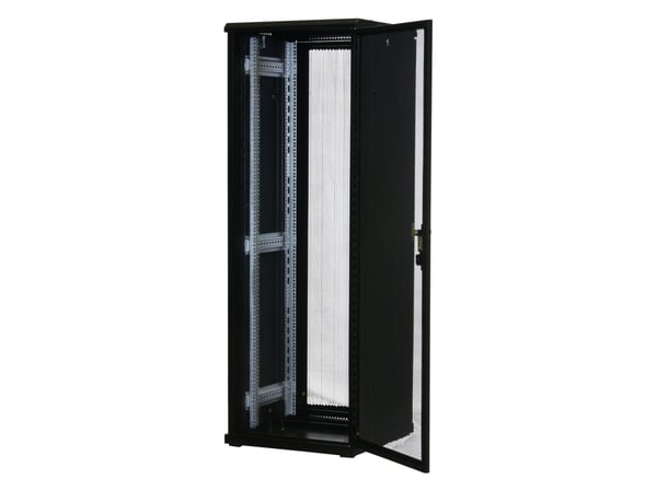 Rockstable RS19-6637PP, Frittstående hylle, 37U, 800 kg, Nøkkellås, Rack skinner, Justerbare bein