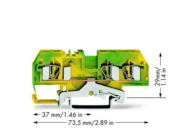 Wago klemme 3-leder 4mm2 gul/grønn (281-687)