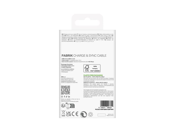 PURO PUCAC10WFABK415MTWHI, 1,5 m, USB A, USB C, USB 2.0, Hvit