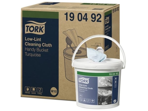 Aftørringsklud Tork Sensitiv W10 Cleaning turkis i spand med 200 ark - (4 spande pr. karton)