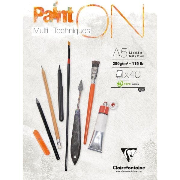 Paint-On Pad A5 250gramman valkoinen paperi, multitekniikka, ylhäältä liimattu Paint-On Pad A5 250gramman valkoinen paperi, multitekniikka, ylhäältä liimattu